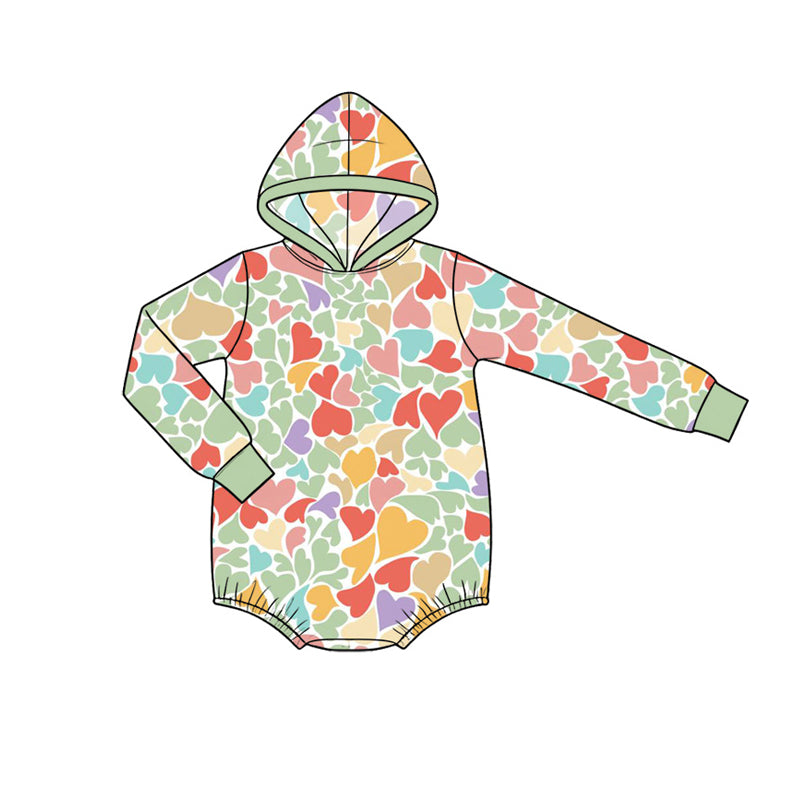 (Preorder new) No moq Baby Boys Colorful Hearts Valentines Print Zip Pullover Pocket Top Matching Jogger Set Rompers