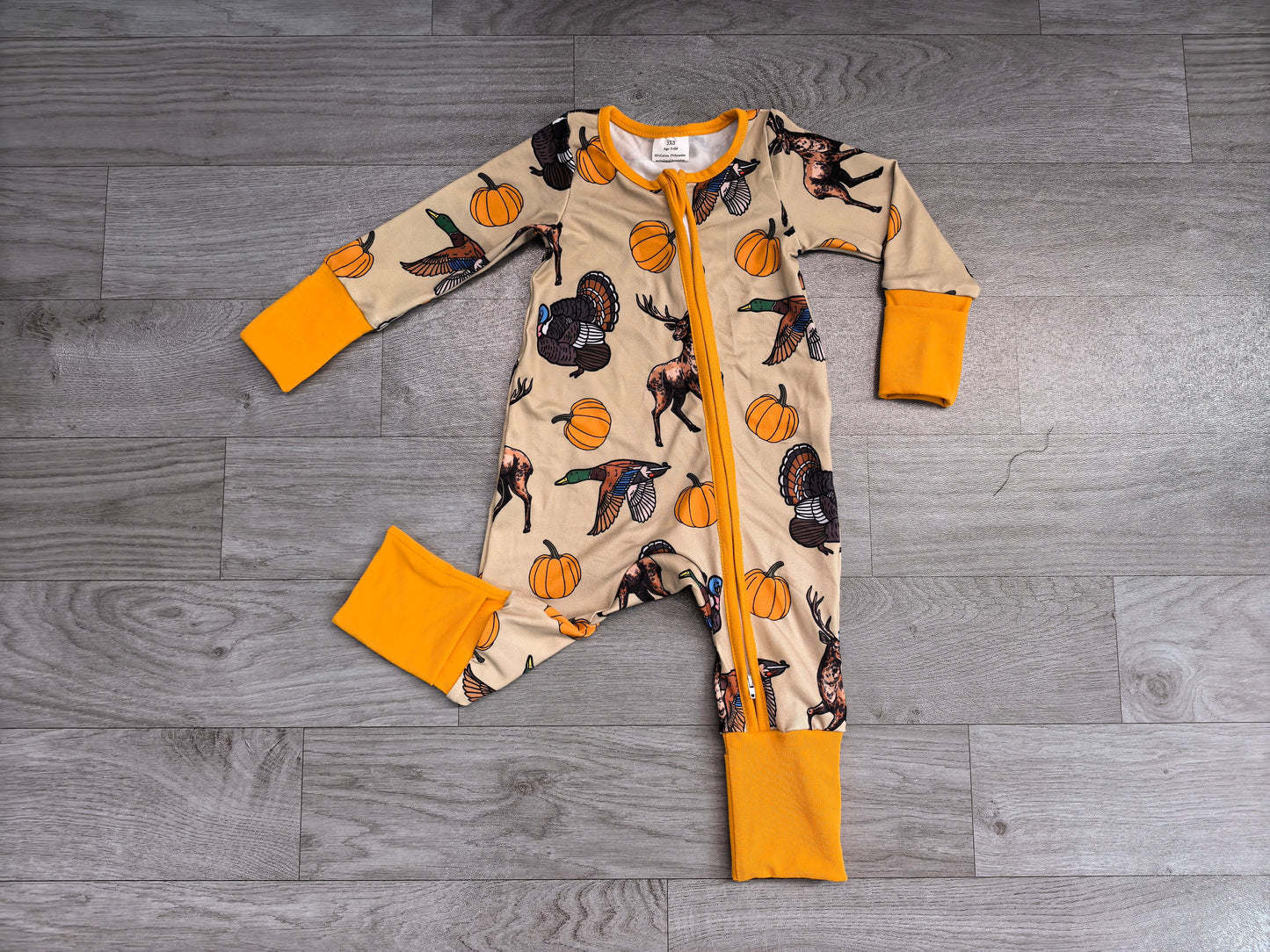 (Sample) No moq milk silk LR3251 Baby Boys Pumpkins Turkey Ducks Deer Print Two Way Zip Front Convertible Thanksgivings Romper