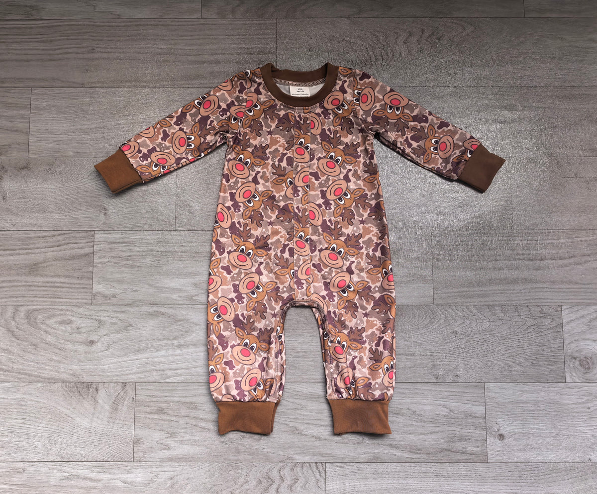 (Sample) No moq milk silk LR3253 Baby Girls Green Camo Long Sleeve Rompers