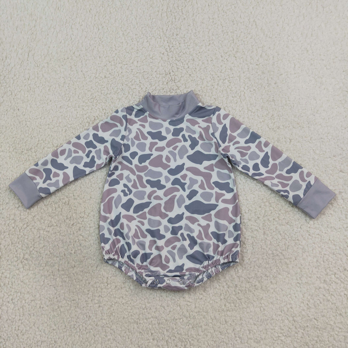 NEW RTS NO MOQ milk silk LR3260 Baby Boys High Neck Long Sleeve Light Grey Camo Casual Rompers