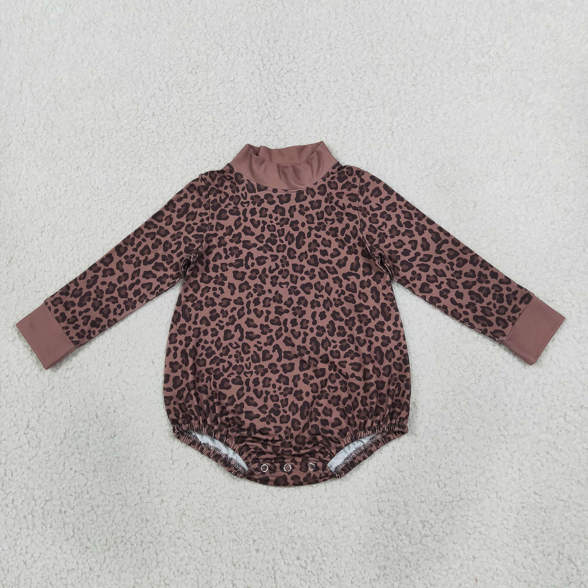 NEW RTS NO MOQ milk silk LR3264 Baby Boys High Neck Long Sleeve Brown Leopard Casual Rompers