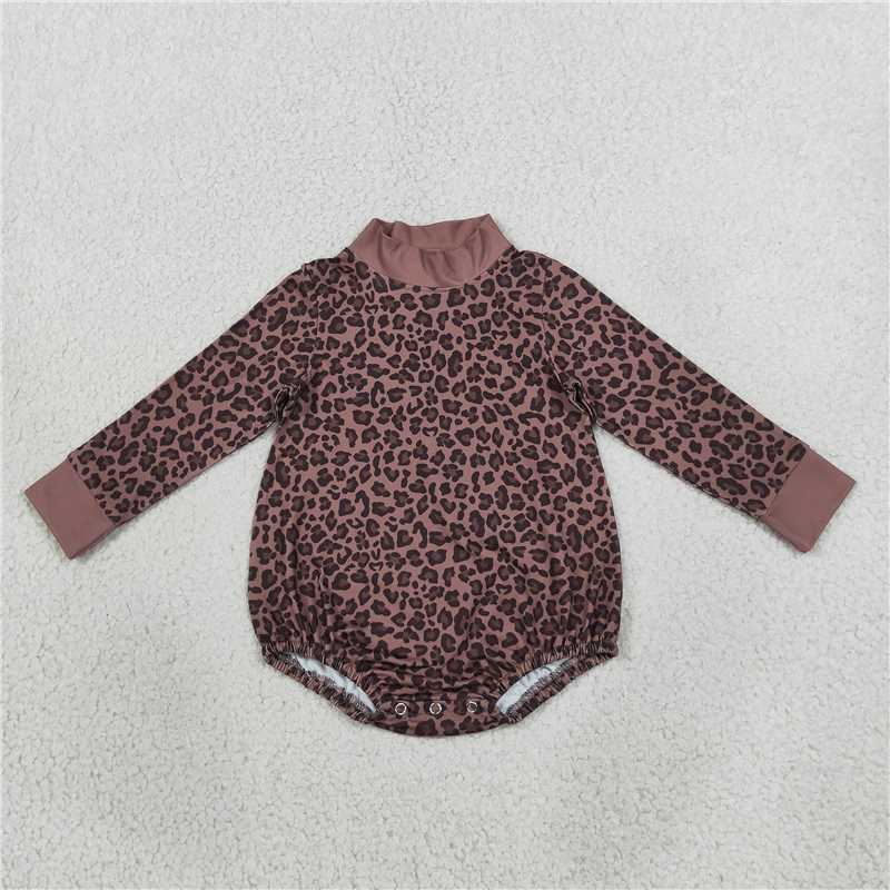 RTS NO MOQ Sibling milk silk Adult To Match Kids High Neck Leopard Mock Neck Long Sleeve Top And Romper Set