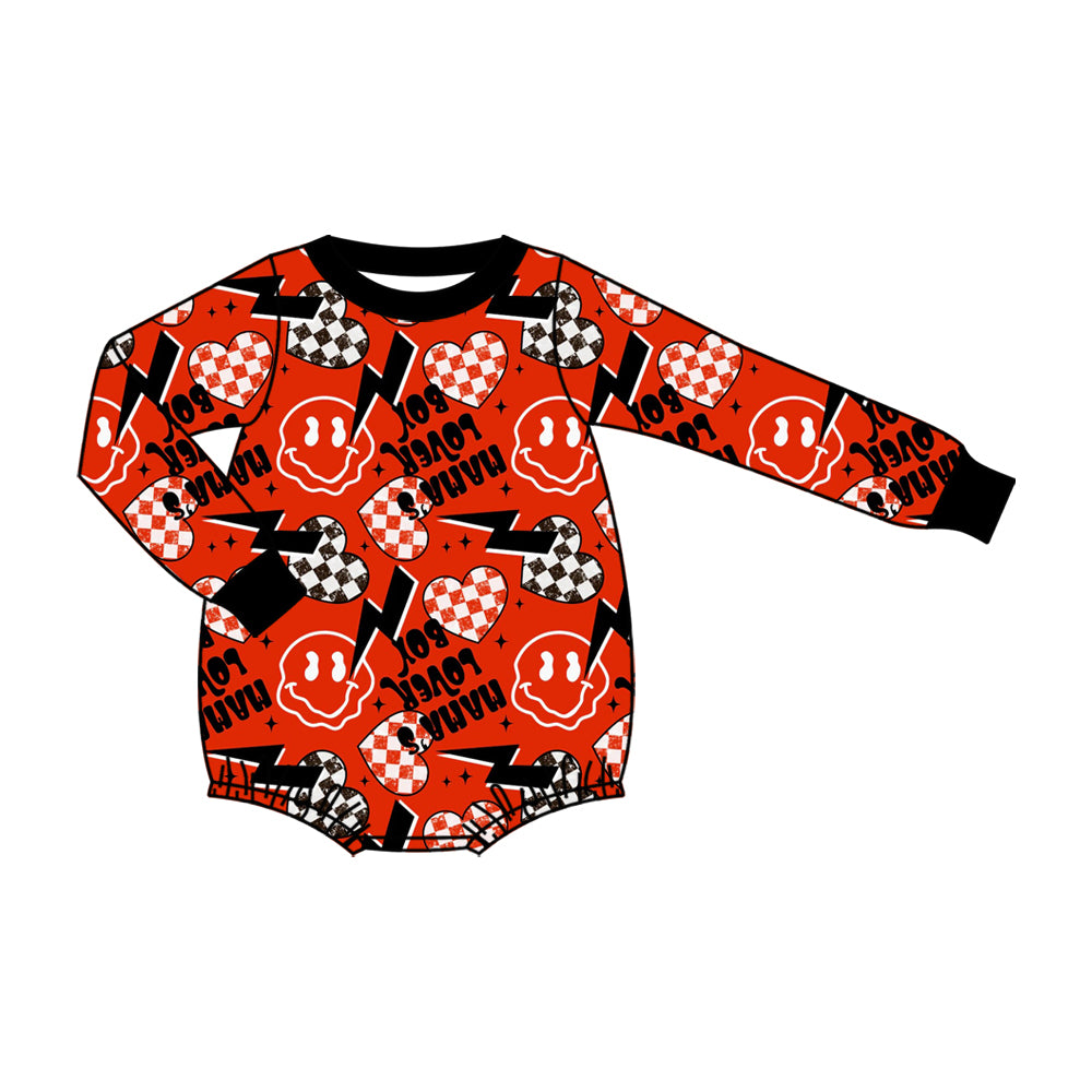 (Preorder new) No moq LR3265 Baby Girls Valentine Mama’s Lover Checkered Heart Print Long Sleeve Rompers