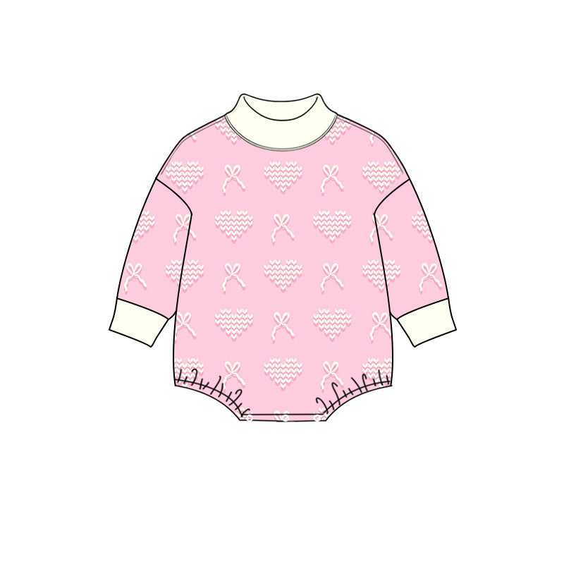 (Preorder new) No moq Baby Girls Long Sleeve Bows Hearts Valentines Ruffle Romper