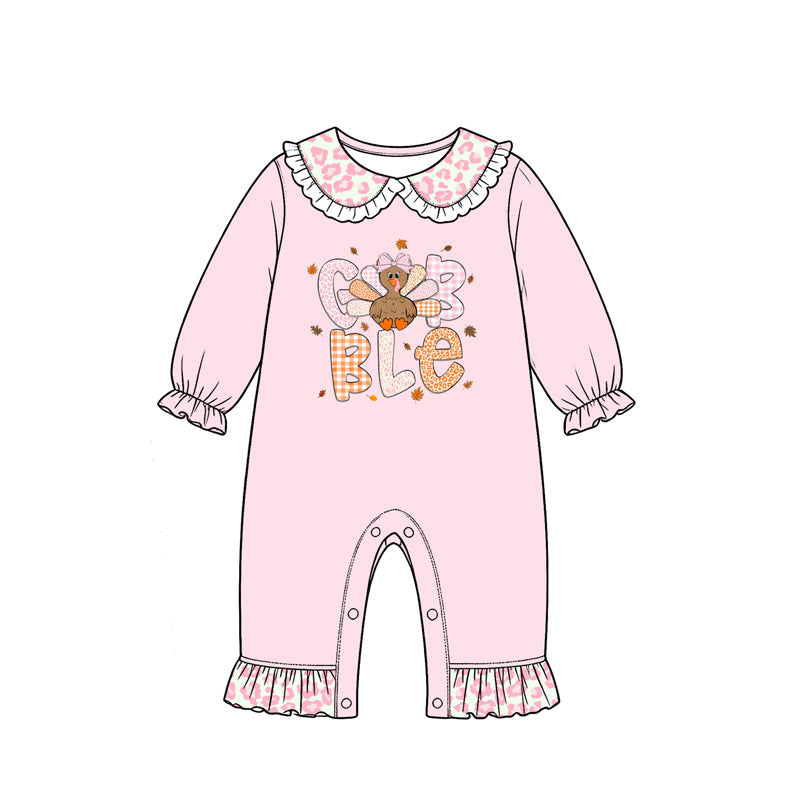 (Preorder new) No moq Baby Girls Turkey Collar Top Leopard Bell Bottom Pant Thanksgivings Fall Holiday Clothes Set Rompers Dress