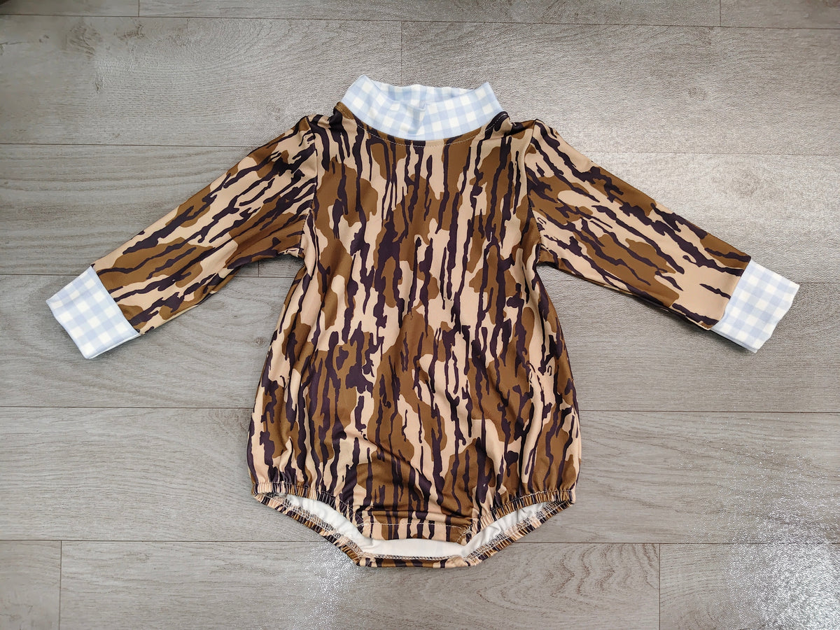 (Sample) No moq milk silk LR3279 Baby Boys High Neck Long Sleeve Camo Rompers