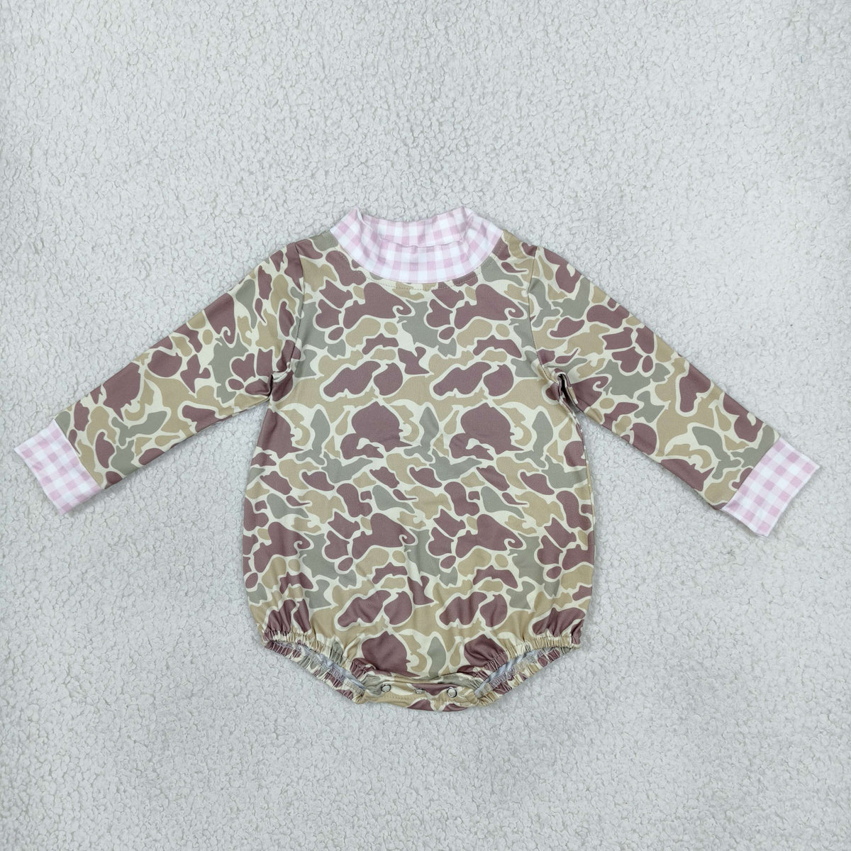 NEW RTS NO MOQ milk silk LR3280 Baby Girls High Neck Pink Khaki Green Camo Long Sleeve Choker Rompers