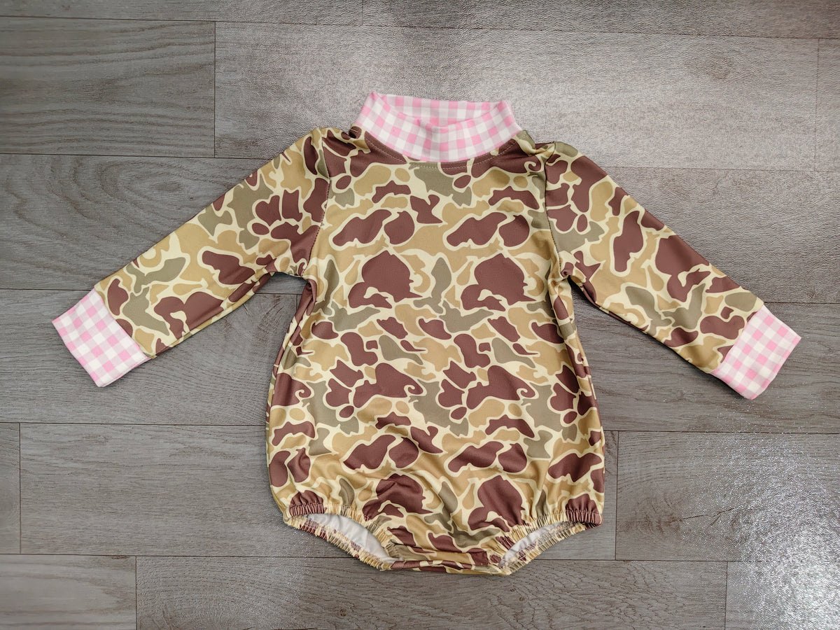 (Sample) No moq milk silk LR3280 Baby Boys High Neck Long Sleeve Green Camo Rompers