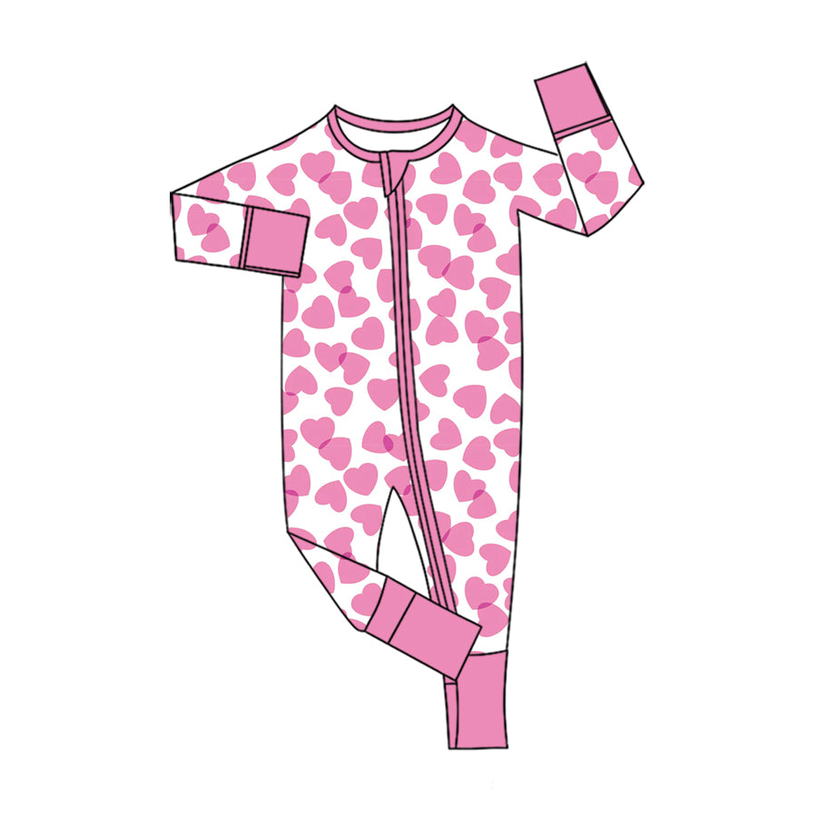 (Preorder new) No moq Baby Girls Boys Valentines Heart Print Long Sleeve Hoodie With Front Pocket And Leggings Set Rompers