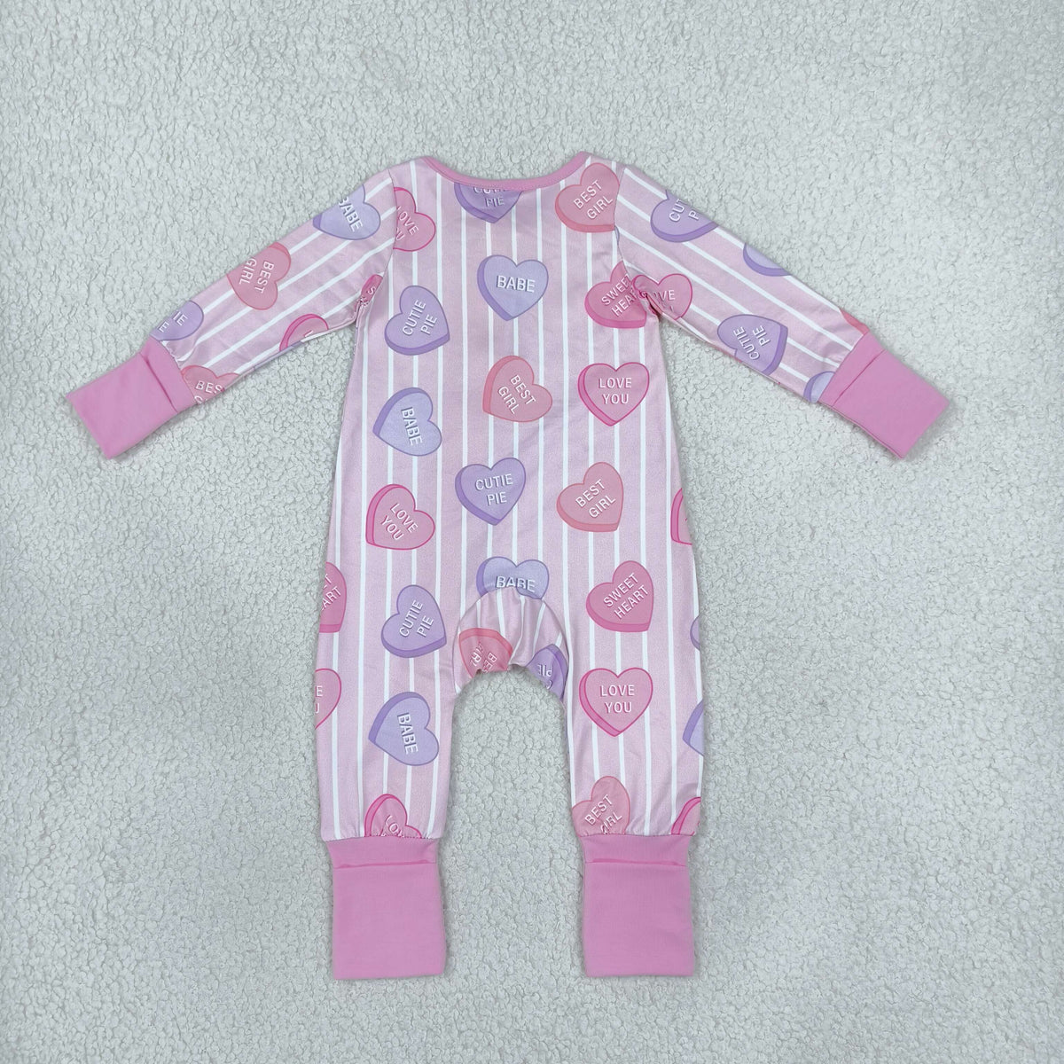 NEW RTS NO MOQ milk silk LR3325 Baby Girls Pink Stripe LOVE YOU Hearts Valentines Two Way Zip Convertible Rompers Cute Holiday Outfit