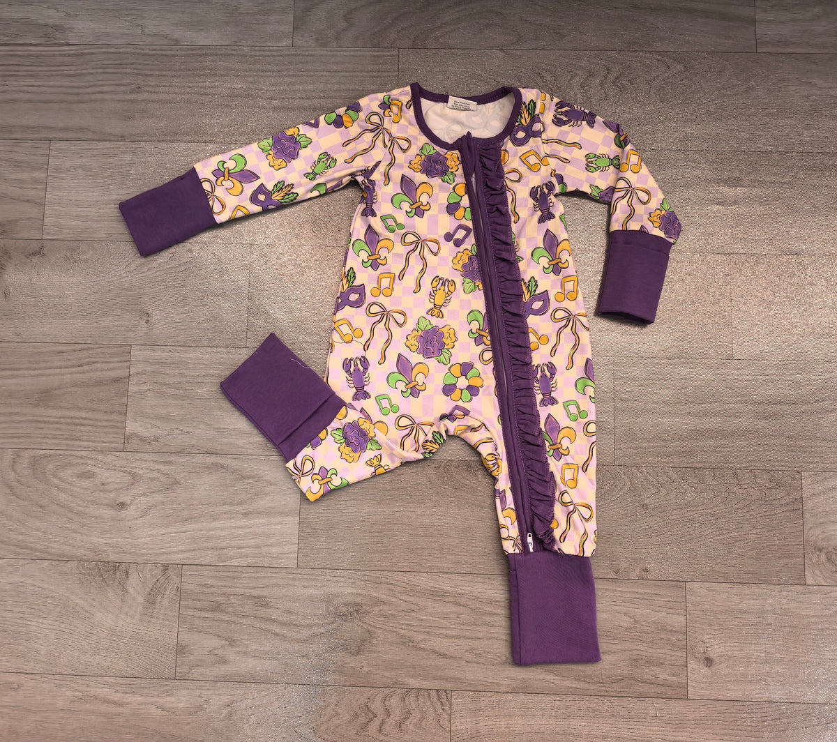 (Sample) No moq milk silk LR3335 Baby Girls Holiday Print Two Way Ruffle Zip Convertible Rompers