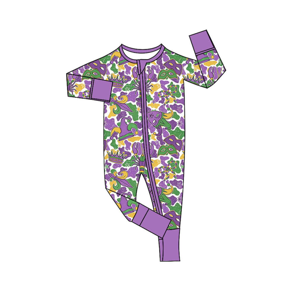 (Preorder new) No moq Baby Boys Camo Print Outfit Set Purple Green Gold Pajamas Set Zipper Romper