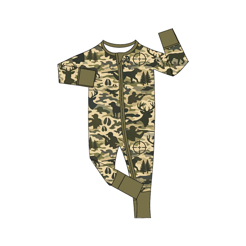 (Preorder new) No moq Baby Boys Camo Deer Hunting Print Long Sleeve Top and Jogger Pants Set Romper