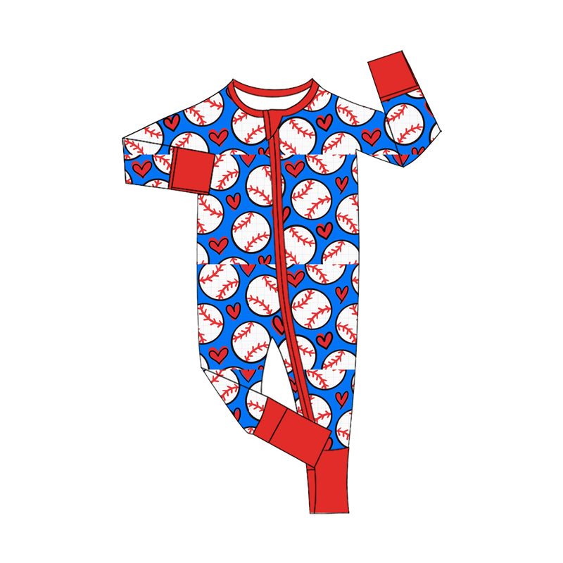 (Preorder new) No moq Baby Kids Baseball Heart Print Outfit Sets Toddler Long Sleeve Pajama Set Hoodie And Zipper Romper