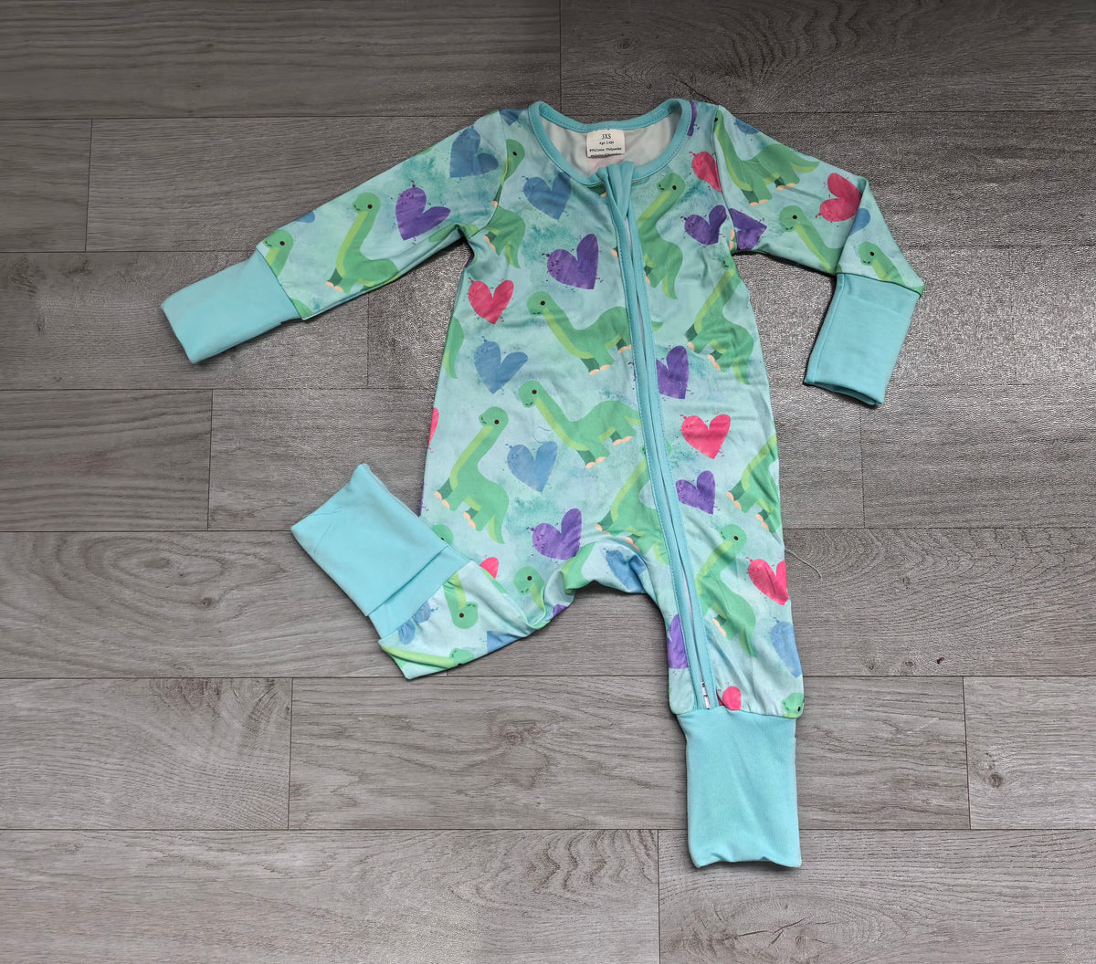 (Sample) No moq milk silk LR3377 Baby Boys Colorful Hearts Dinosaur Valentines Two Way Zip Long Sleeve Convertible Rompers
