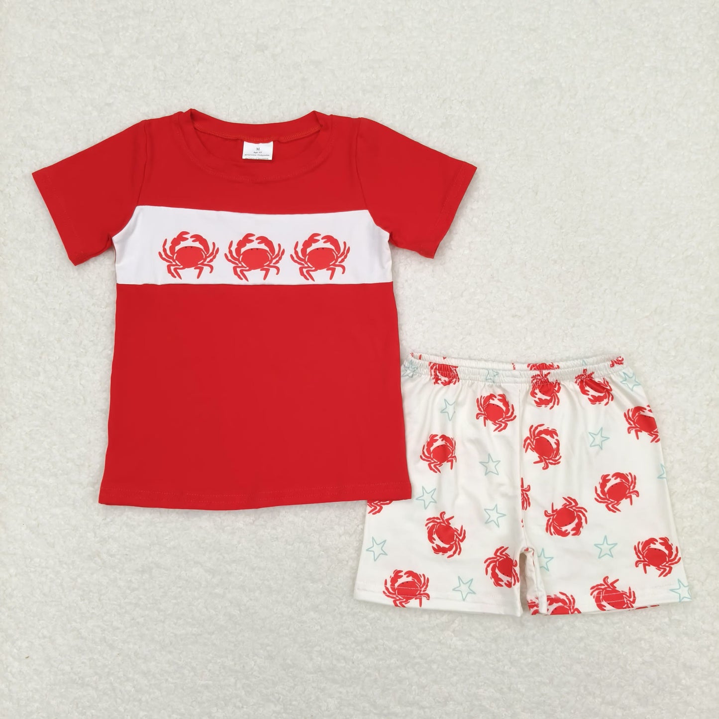 RTS NO MOQ(In Stock) Crab Star Red Short Sleeve Beige Shorts Suit