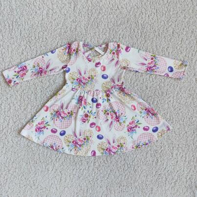 RTS NO MOQ(In Stock) 6 B11-4 bunny ear print long sleeve dress
