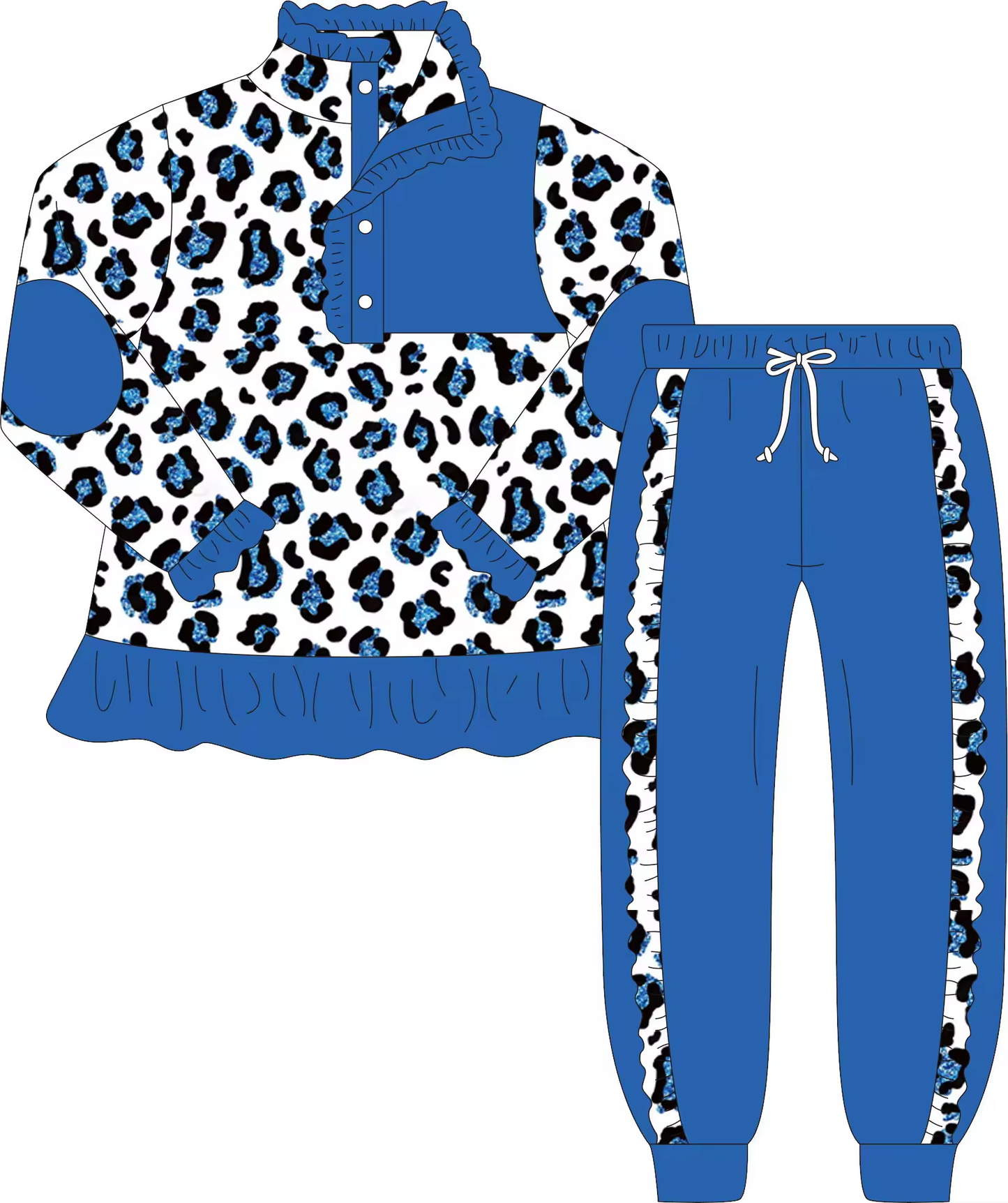 Custom moq 3 eta 6-8weeks Blue leopard print button-down collar long sleeve suit