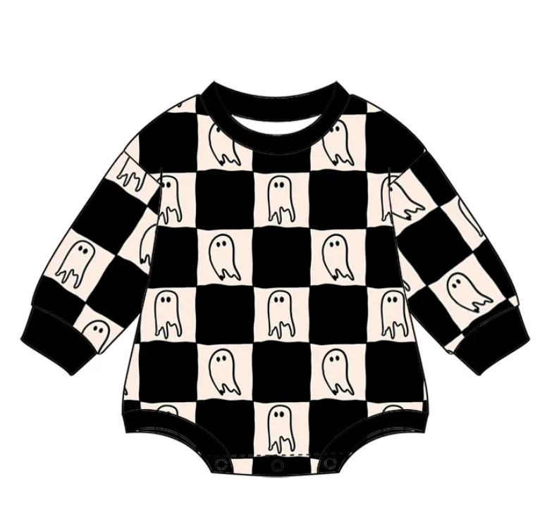 Custom moq 3 eta 7/8week moq 5 eta /4/5week Hand-painted Little Devil Beige & Black Plaid Long Sleeve Short Climbing Suit