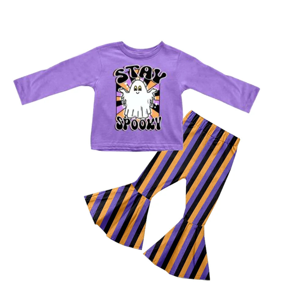 Custom moq 3 eta 6-8weeks Purple Little Devil Long Sleeve Top-Striped Flared Pants Set