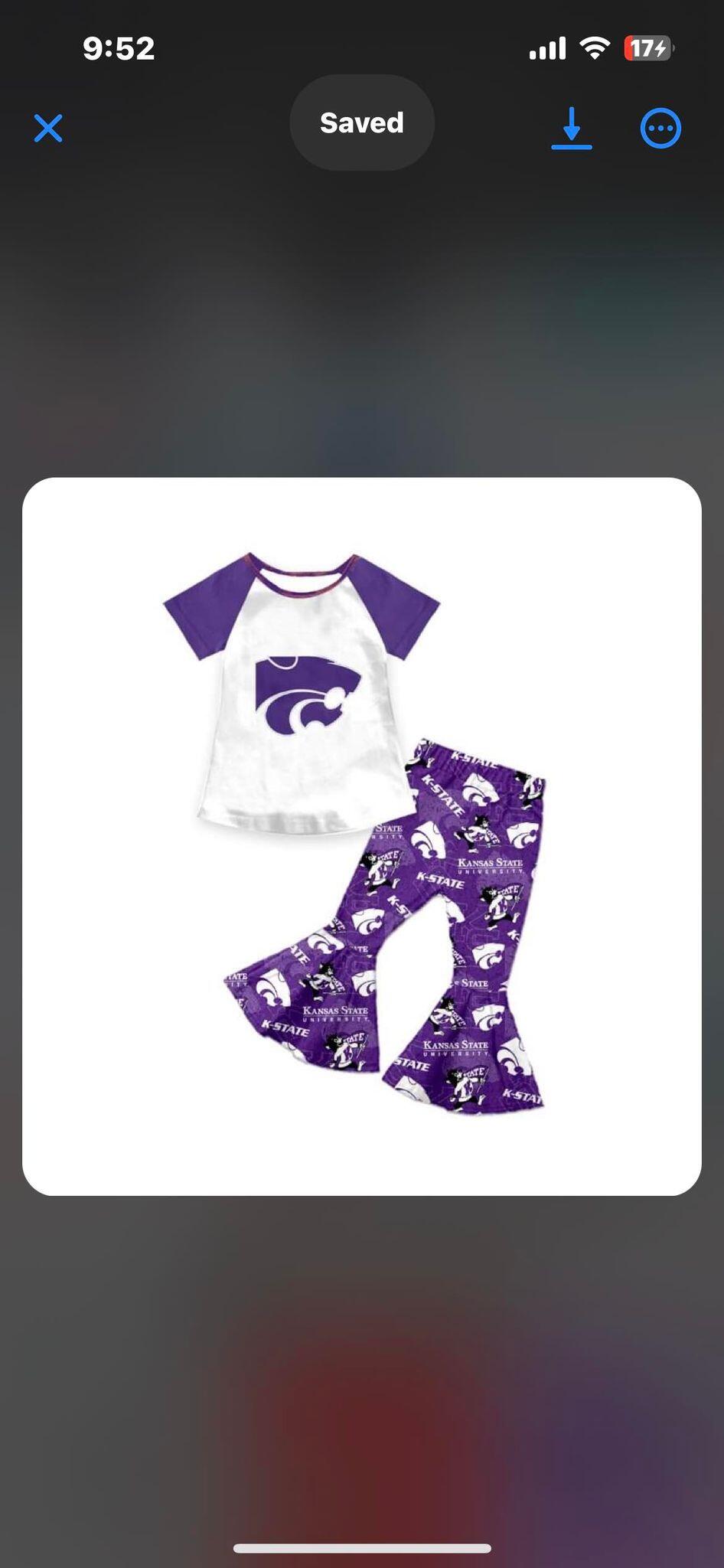 Girls short sleeve long pants K-STATE print
