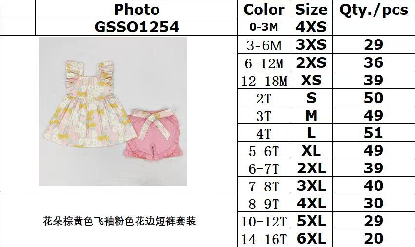 GSSO1254 RTS baby girl clothes yellow floral toddler girl summer outfit