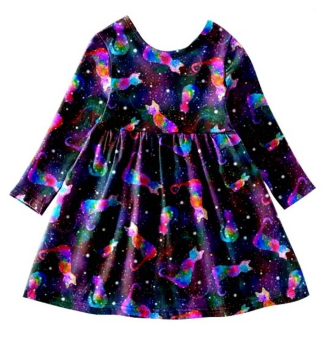 girls long sleeve dress cat print