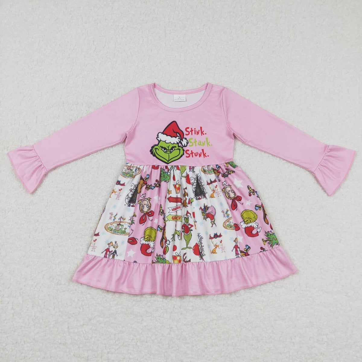 GLD0457 Cute Clothes letters pink and white long sleeve dress
