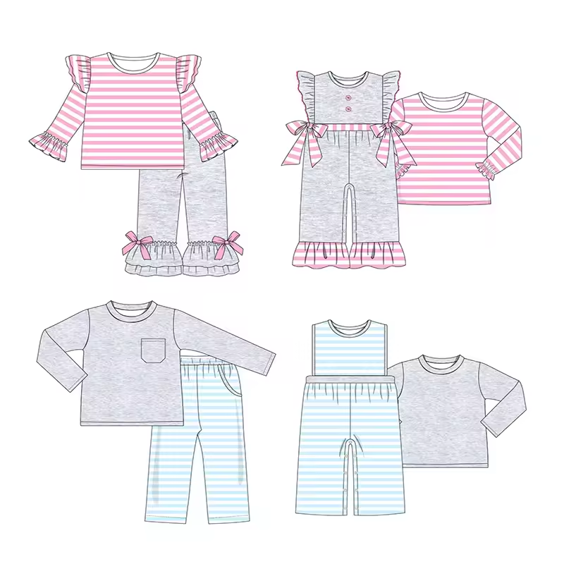 Custom moq 3 each mix size eta 6-8weeks Boys and Girls Long Sleeve Striped Suit