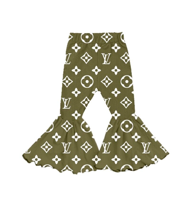 custom girls green long pants letter print moq 5