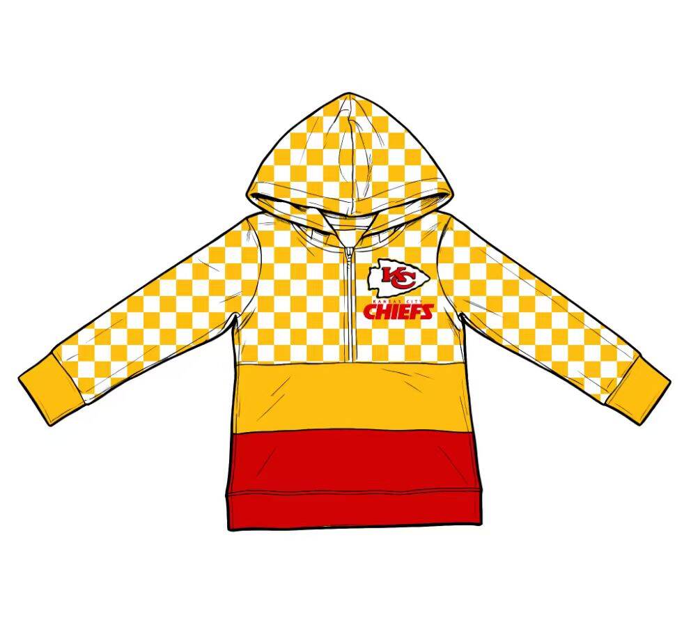 Custom moq 5 mix size summer teams Baby Boys Yellow Plaid Print Long Sleeve Zip Up Hooded Casual Top