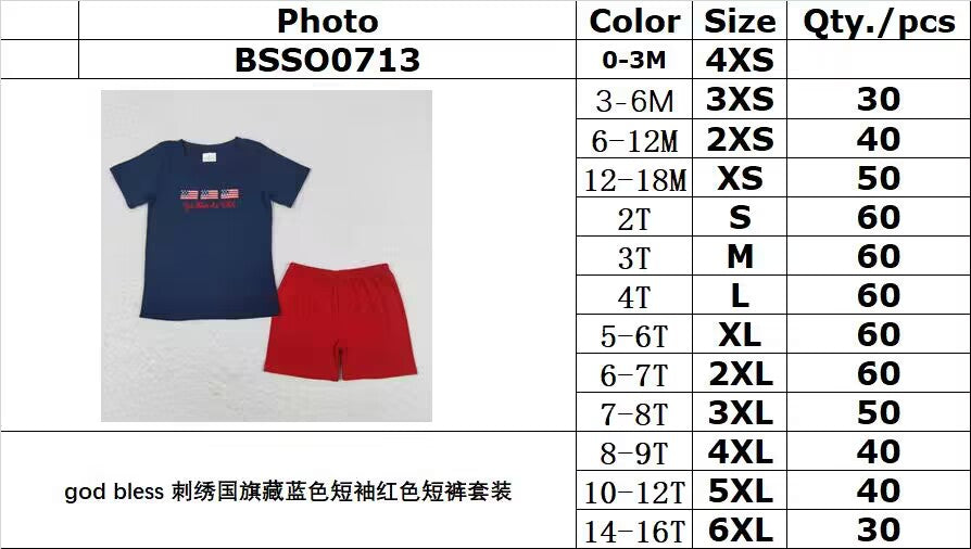 RTS BSSO0713god bless embroidered national flag navy blue short sleeve red shorts suit