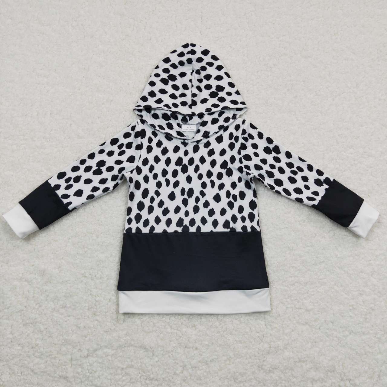 RTS NO MOQ(In Stock) GT0202 Cow print black and white hooded long-sleeved top