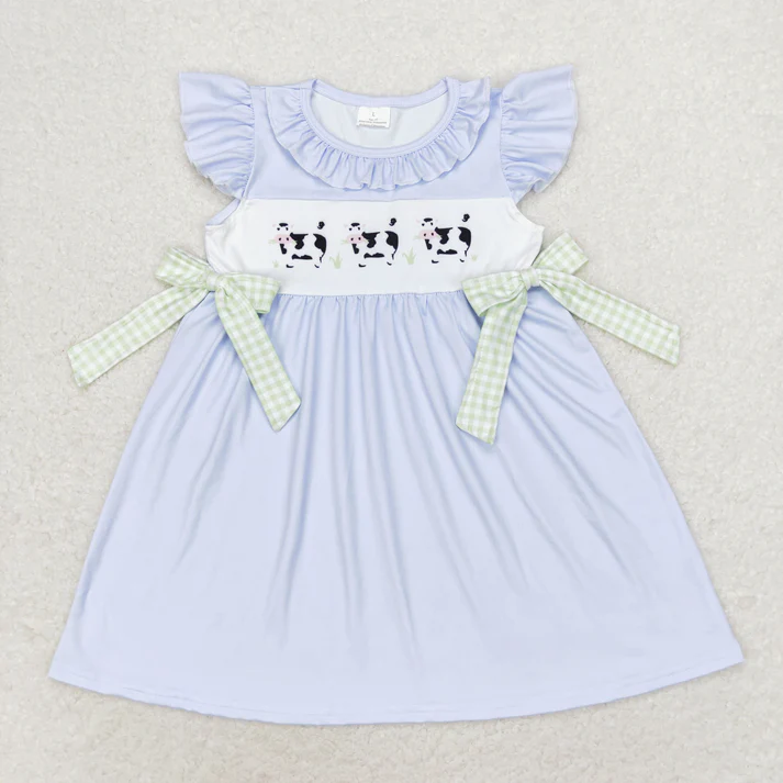 RTS NO MOQ Baby Girls Boys Cows Western Sibling Dresses Rompers Sets print cow