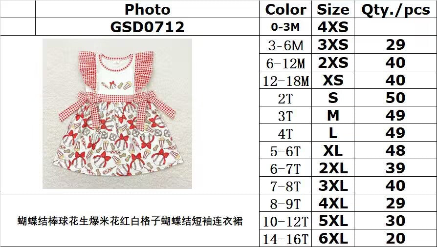 RTS GSD0712Bow Baseball Peanut Popcorn Red and White Plaid Butterfly