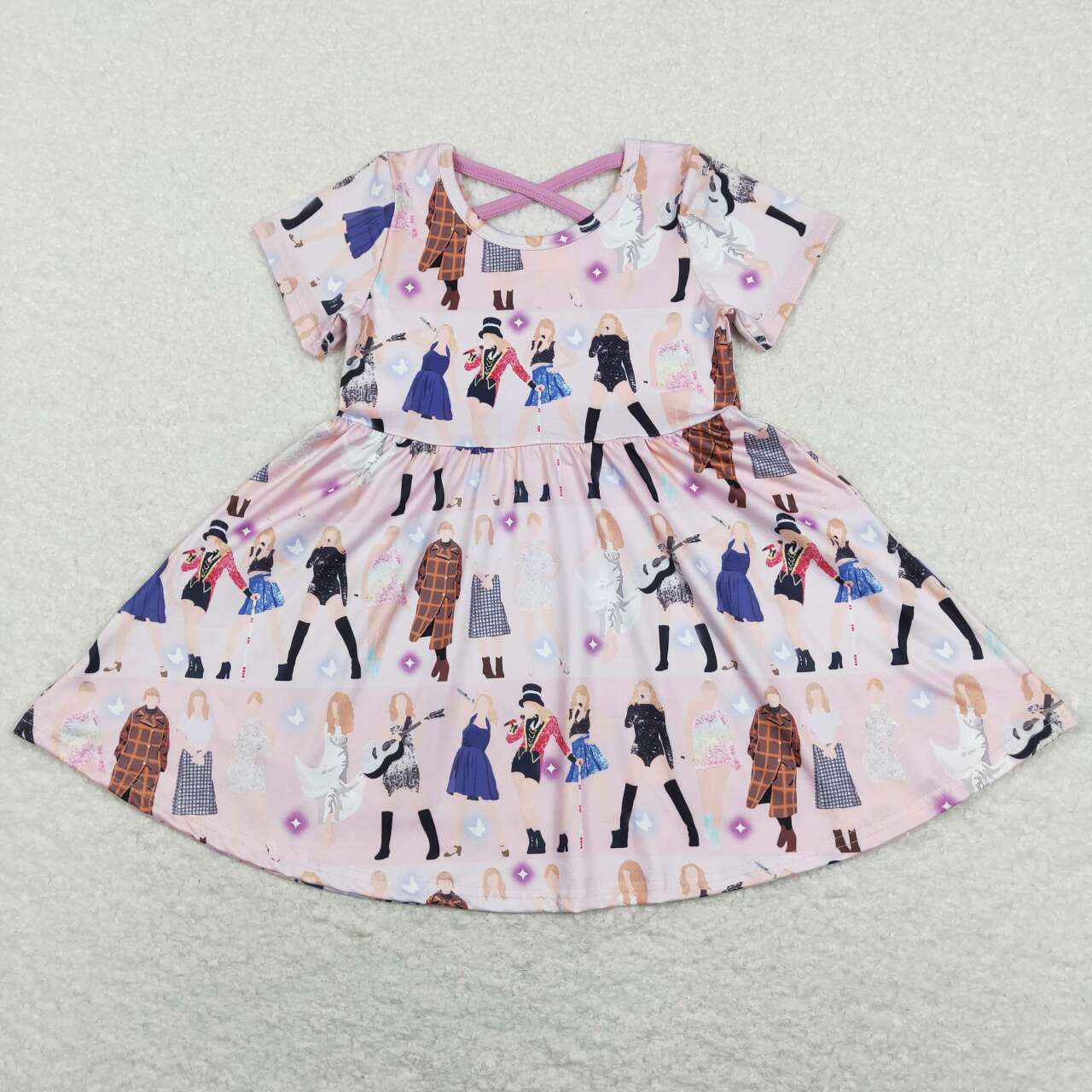 Cute Clothes GSD0711 Summer Pink Purple Short-Sleeved Dress for Baby Girl Cute Clothing for Little Girls
