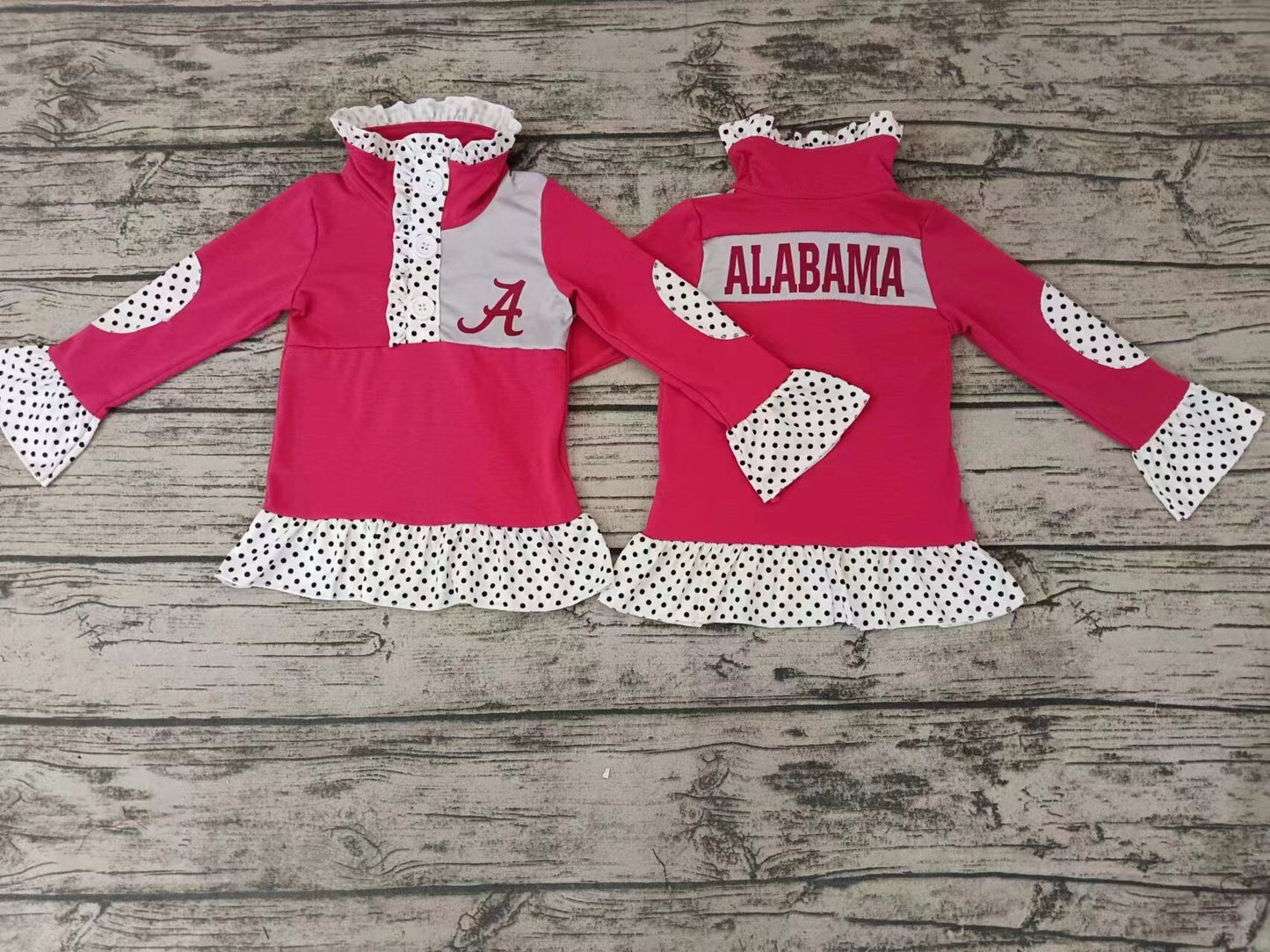 Girls red long sleeve alabama top moq 5
