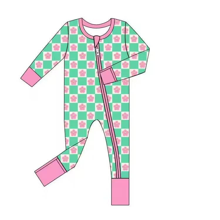 Custom moq 3 eta 6-8 weeks Long pink and green plaid romper