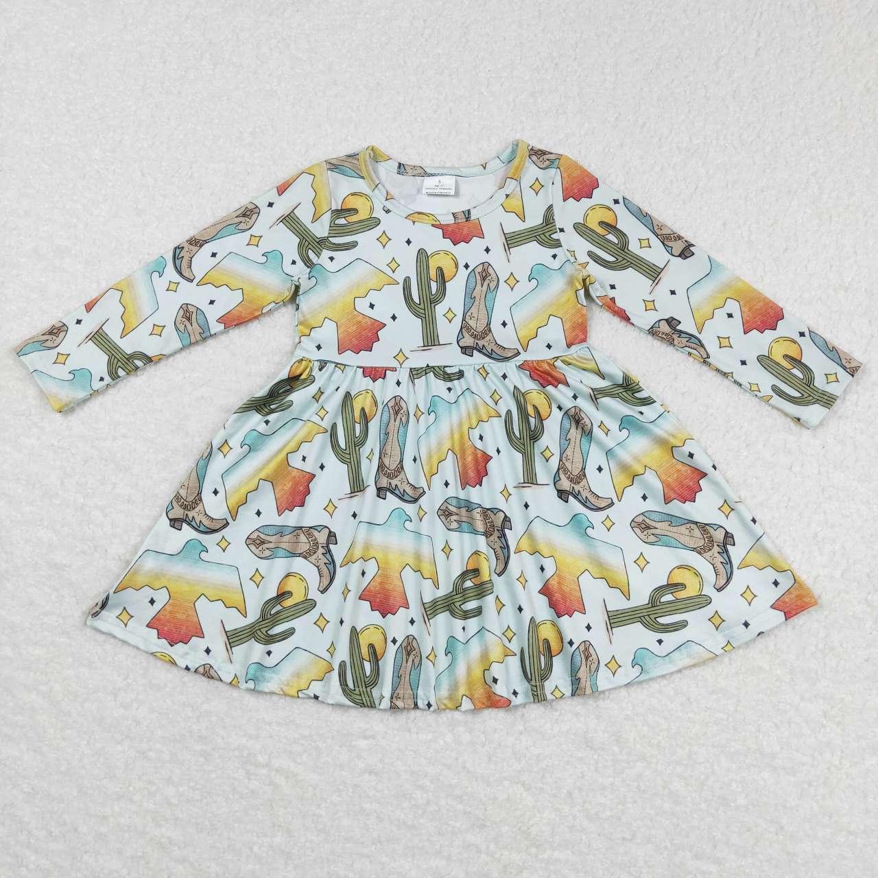 RTS NO MOQ ETA 5/7days Arrived GLD0349 Eagle Cactus Boots Teal Long Sleeve Dress