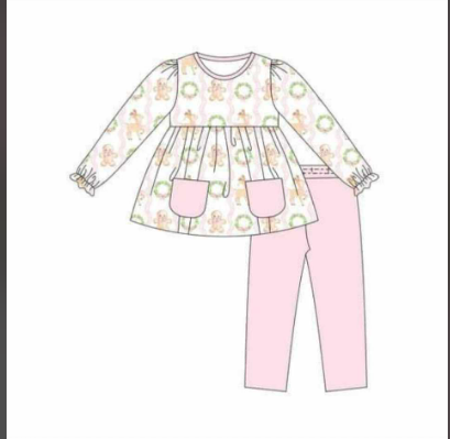 Custom moq 3 eta 6-8weeks Gingerbread Long Sleeve Pants Suit