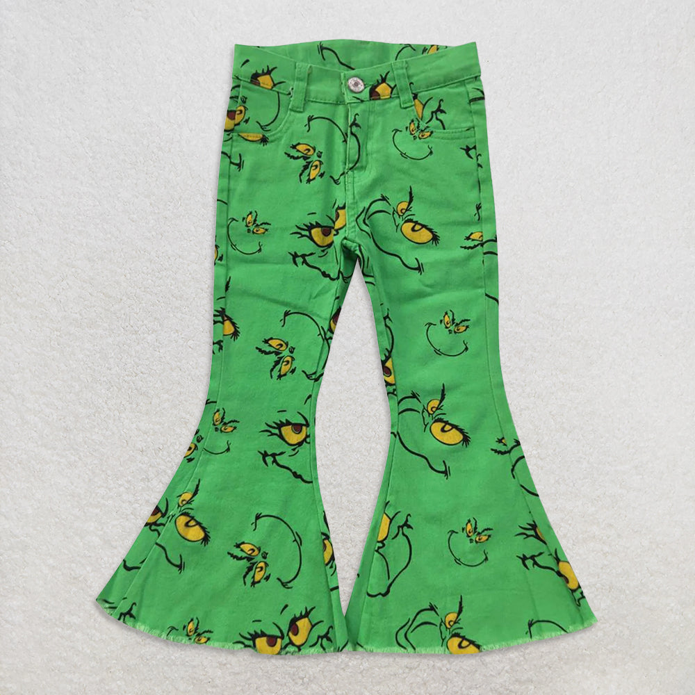 Sibling baby girl clothes Christmas long-sleeved sweater Cartoon green denim trousers with smiley face