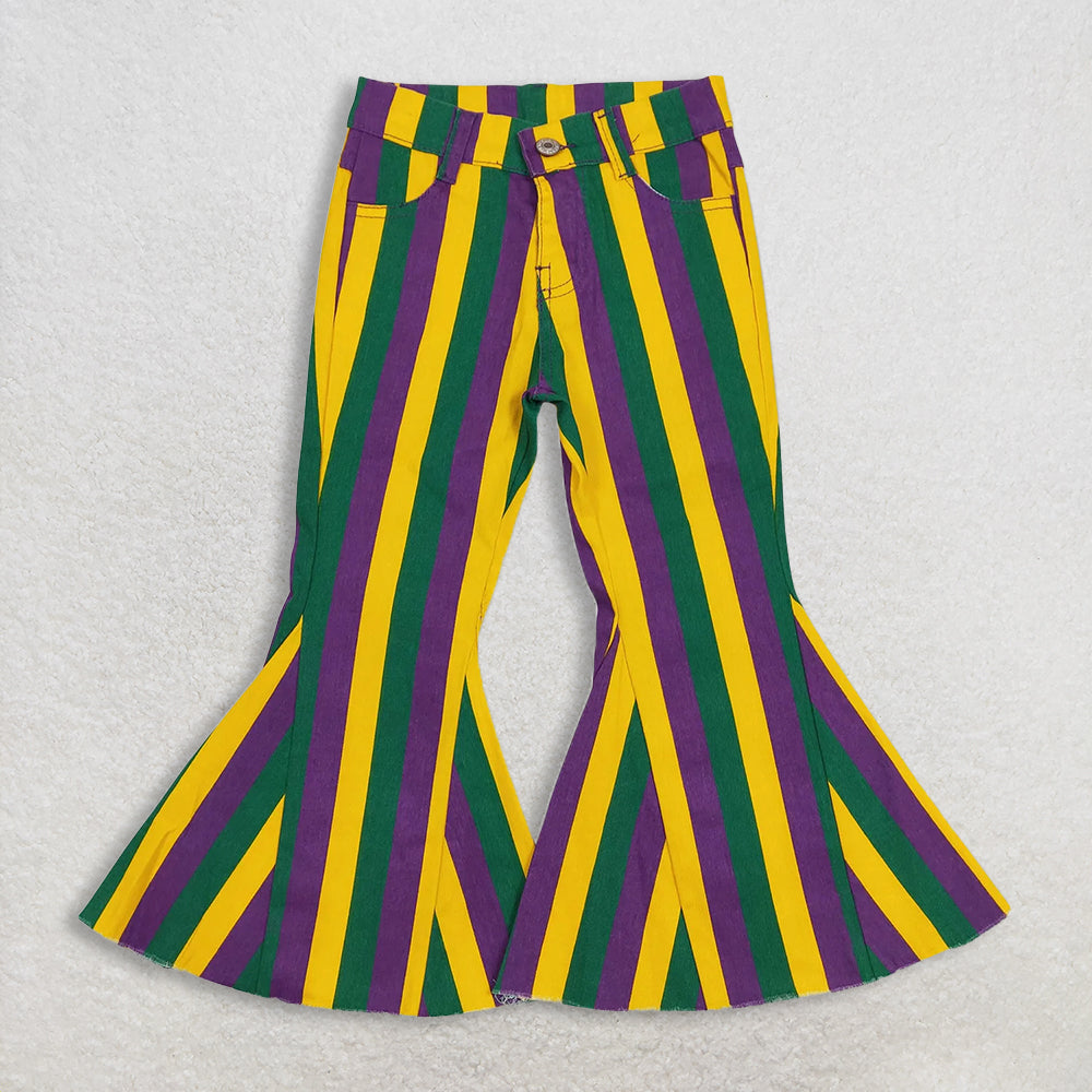 RTS NO MOQ Sibling Baby Girls Mardi Gras Outfit Set and top and jeans pants