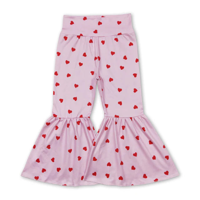 RTS NO MOQ milk silk GT0466+P0339 Baby Girls Pink Easter Rabbit Short Sleeve Tee Shirts Tops Pink Hearts Bell Bottom Pants Set