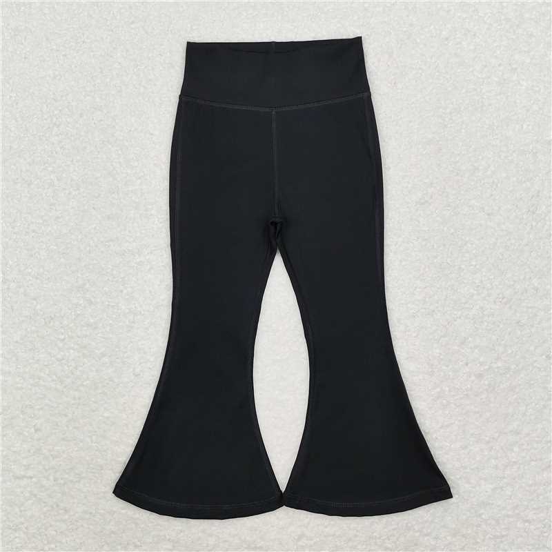 NEW RTS NO MOQ yoga fabric cotton P0578 Baby Girls Black Solid Yoga Bell Bottom Trousers