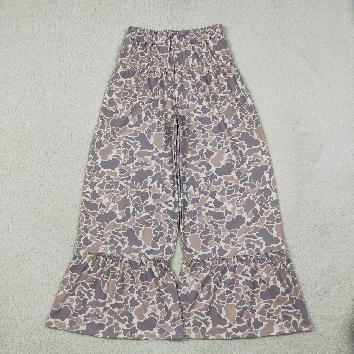 RTS NO MOQ Sibling yoga fabric Adult To Match Kids Camo Print Ruffle Yoga Flare Bell Bottom Pants