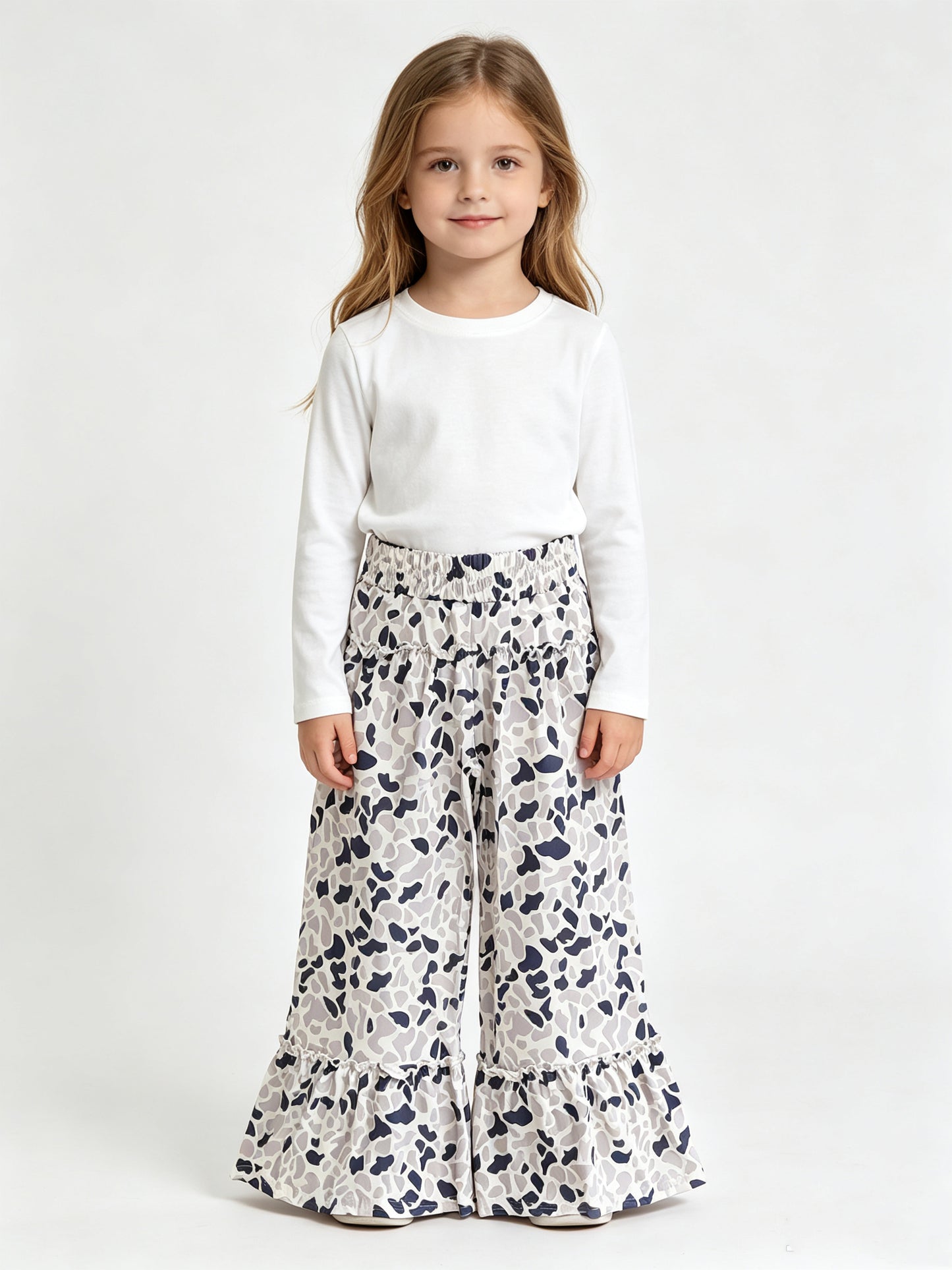 (Sample) No moq yoga fabric P1054 Yoga Baby Girls Grey Camo Yoga Active Bell Bottom Pants Daily Wear