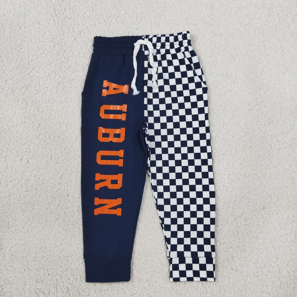 NEW RTS NO MOQ milk silk P1057 Baby Boys Navy Checked Team Pockets Joggers Bottom Casual Daily Wear