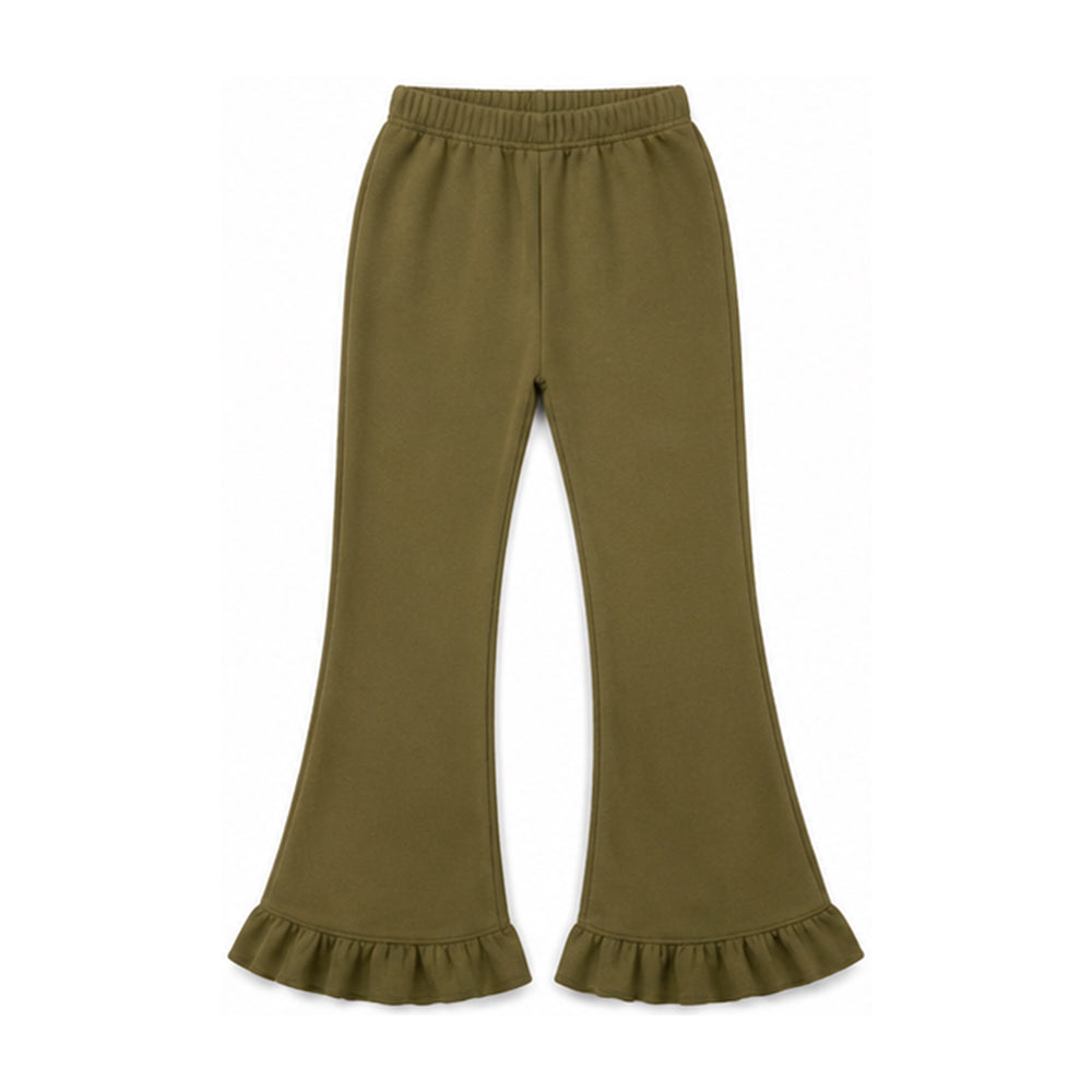 (Preorder new) No moq Baby Girls Solid Color Zip Pockets Top Flare Ruffle Pant Sweater Fabric Clothes Set