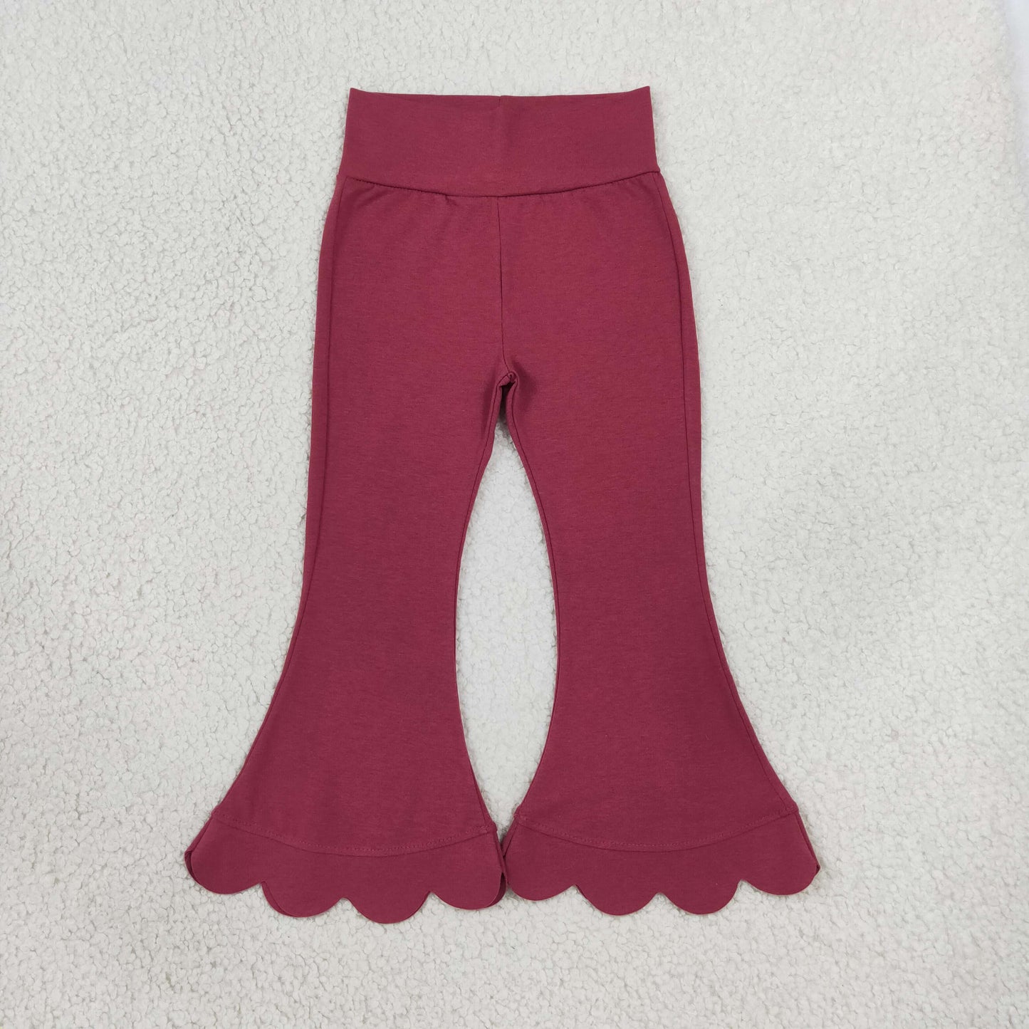 NEW RTS NO MOQ cotton P1079 Baby Girls Red Scallop Bell Bottom Pants Spring Casual Trousers Bottom