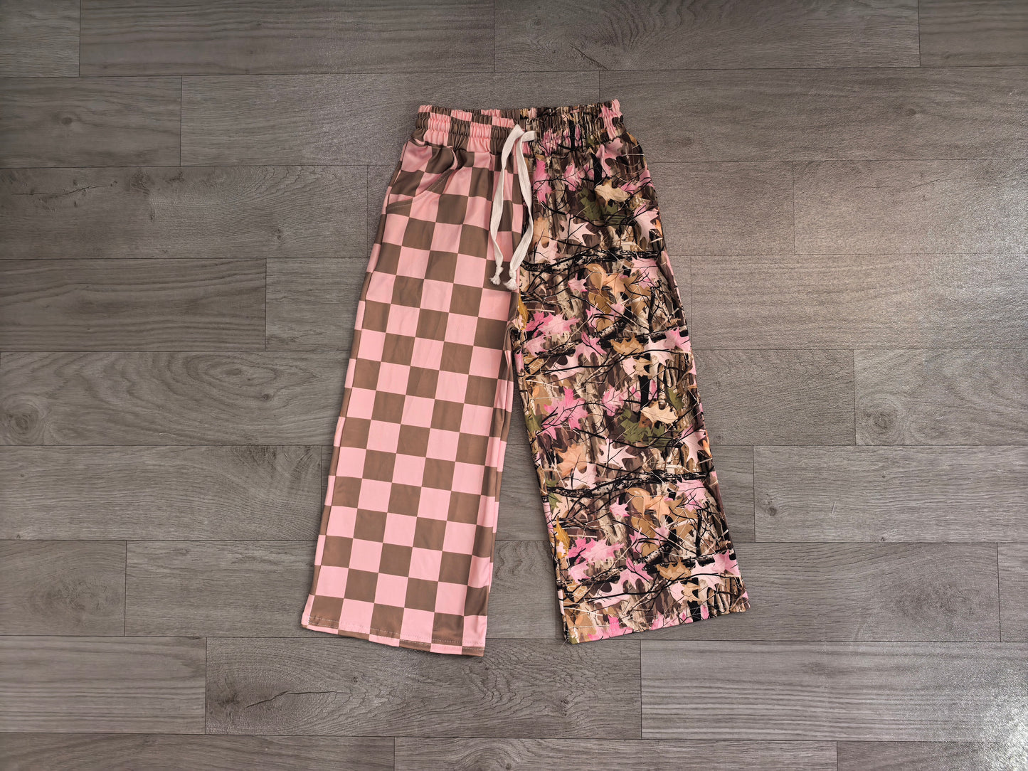 (Sample) No moq milk silk P1093 Baby Girls Pink Checked Leaves Pants Bottom